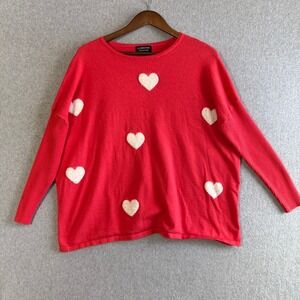 S. Christina Red 100% Cashmere Heart Patch Oversized Sweater Womens S/M